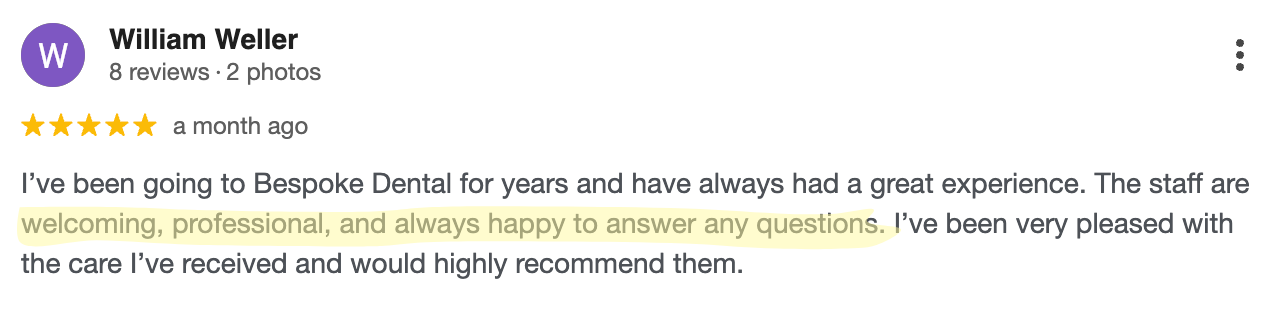 Five star Google review from William Weller